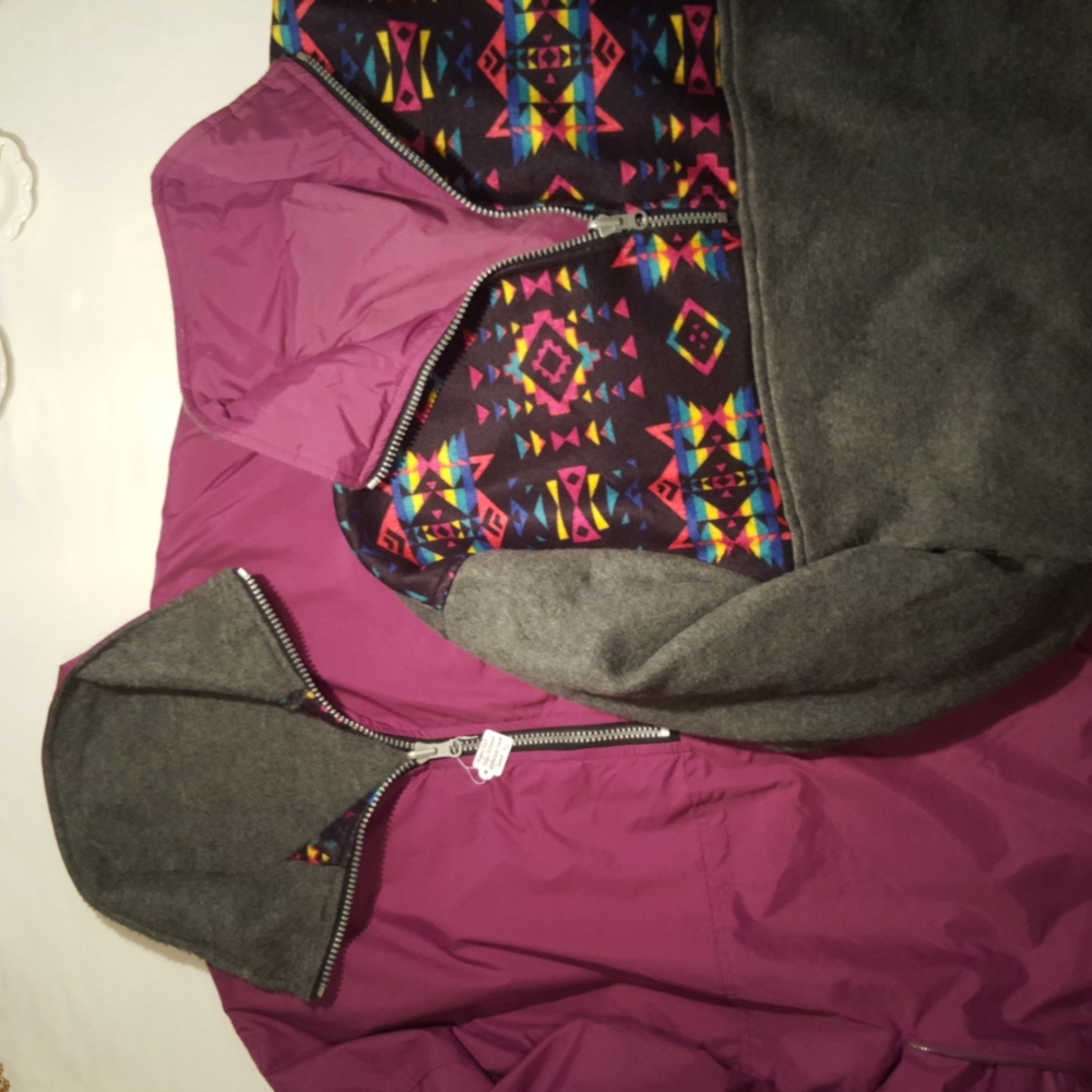 ALPINE SKI ♡ Vintage Purple|Multi Reversible Zip Fleece Pullover w/Pockets S|XL